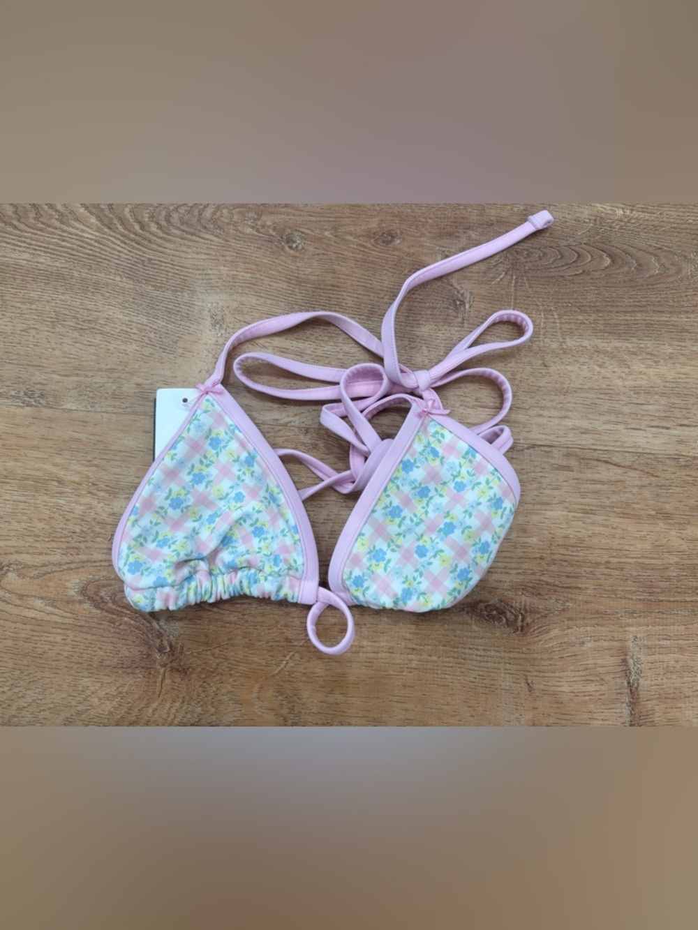Frankie's Bikinis Pastel Floral Triangle Bikini Top - Pink Trim